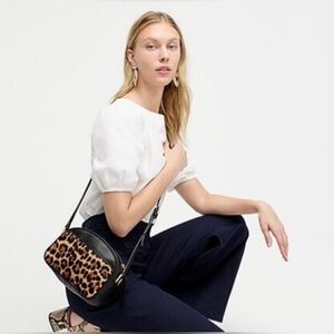 J.Crew Devon Camera Bag in Leather with Leopard Calf Hair